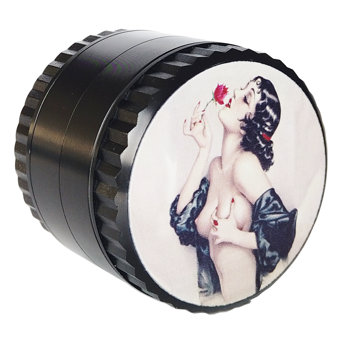 Pin Up Girl Herb Grinder - Large Grinder 2.2" Wide 4 Part Grinder with Pollen Catcher Titanium Grinder for herbs - SookuDesign Gift Box