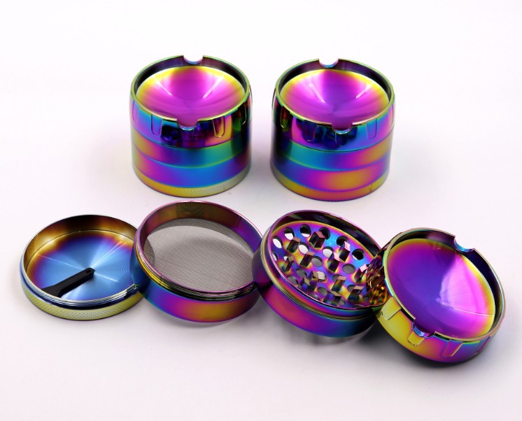 Rainbow Herb Grinder - Large Grinder 2.2" Wide 4 Part Grinder with Pollen Catcher Titanium Grinder for herbs - SookuDesign Gift Box