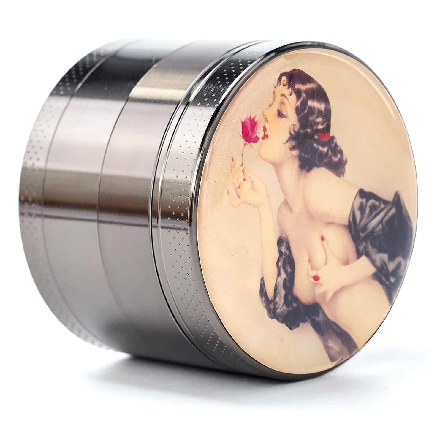 Pin Up Girl Herb Grinder - Large Grinder 2.2" Wide 4 Part Grinder with Pollen Catcher Titanium Grinder for herbs - SookuDesign Gift Box