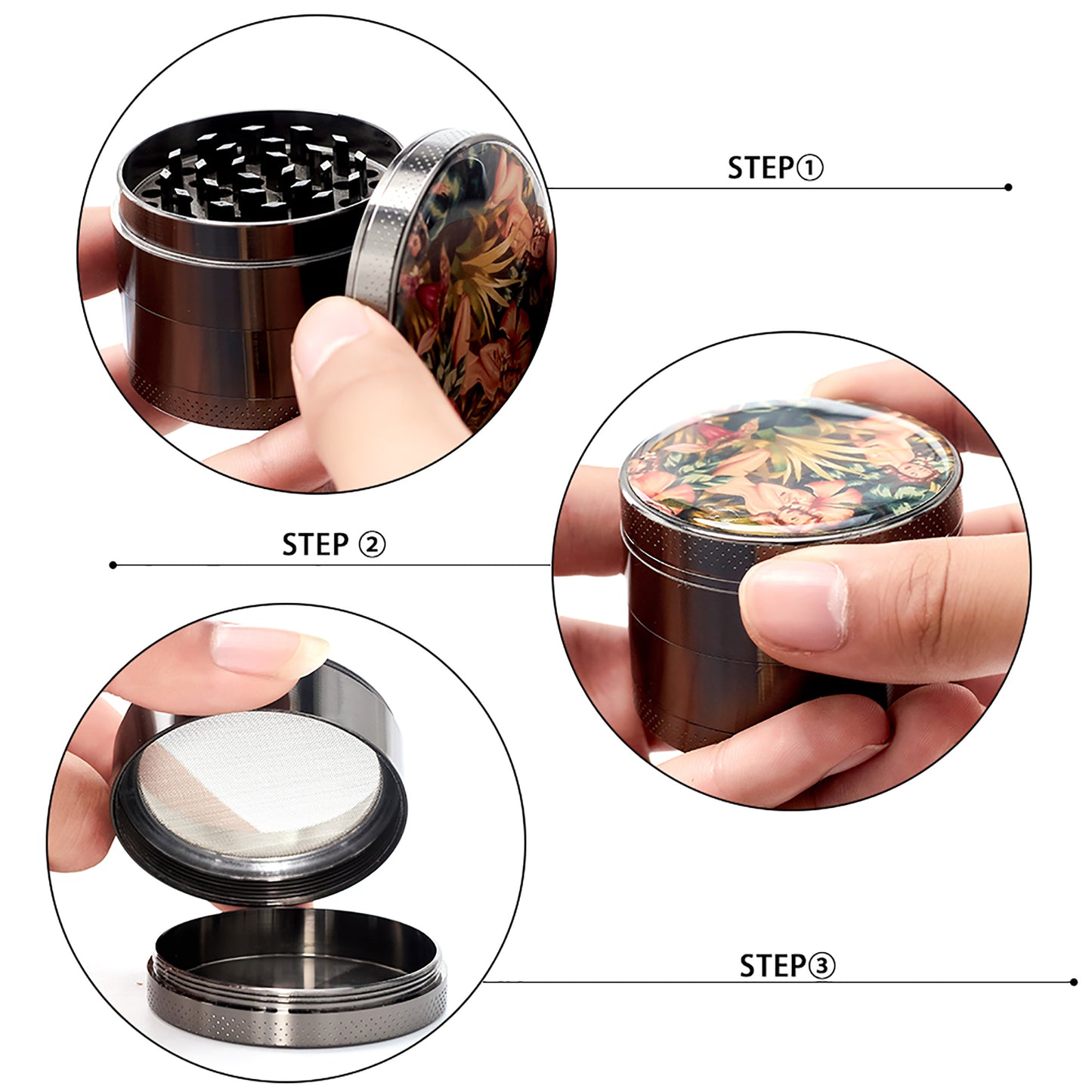 Pin Up Girl Herb Grinder - Large Grinder 2.2" Wide 4 Part Grinder with Pollen Catcher Titanium Grinder for herbs - SookuDesign Gift Box