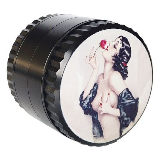 Pin Up Girl Herb Grinder - Large Grinder 2.2" Wide 4 Part Grinder with Pollen Catcher Titanium Grinder for herbs - SookuDesign Gift Box