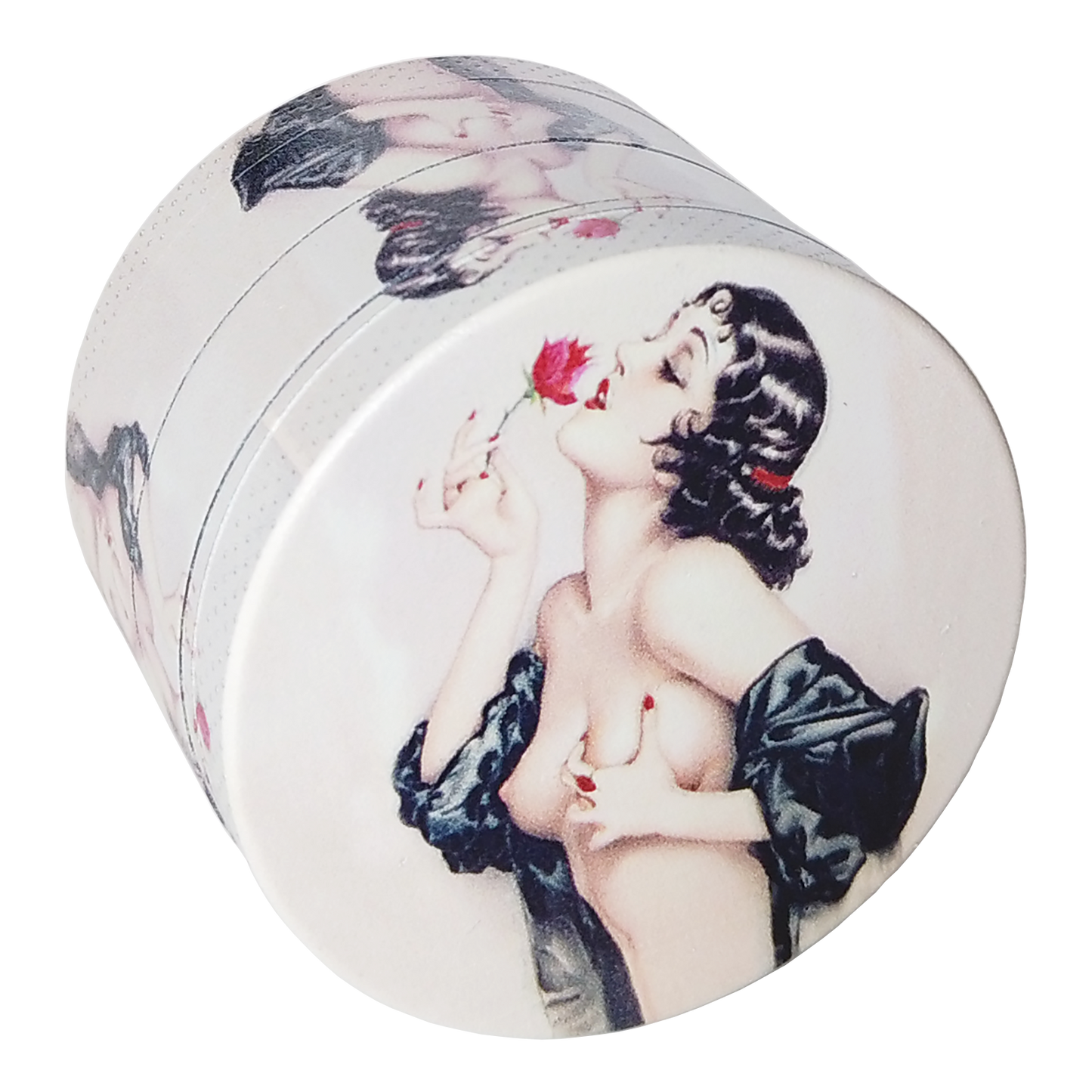 Pin Up Girl Herb Grinder - Large Grinder 2.2" Wide 4 Part Grinder with Pollen Catcher Titanium Grinder for herbs - SookuDesign Gift Box